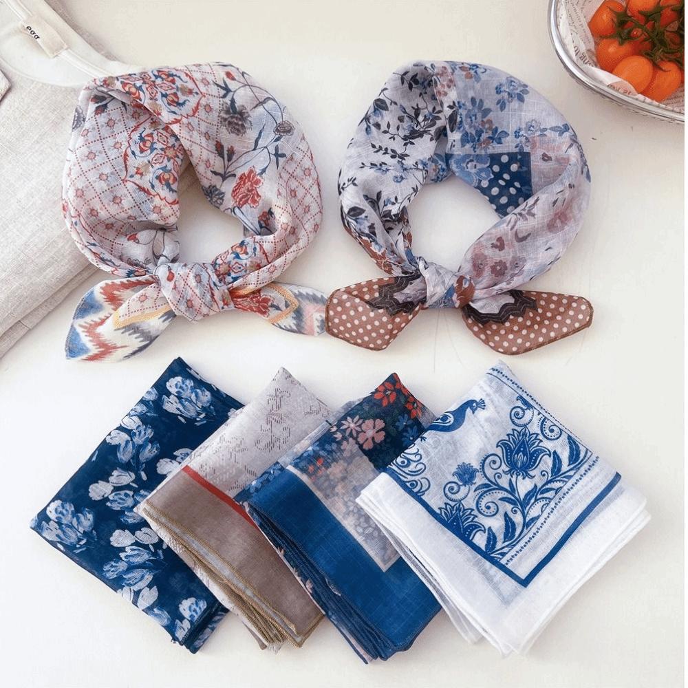 Cashew Small Square Scarf Floral Square Handkerchief Simple Printed Silk Scarf  Vacation