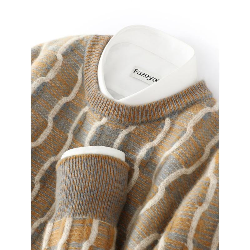 

Кардиган жаккардовой вязки с круглым вырезом для мужской осени и зимы, новая кашемировая трикотажная базовая рубашка, свободный и универсальный теплый пуловер XXXL