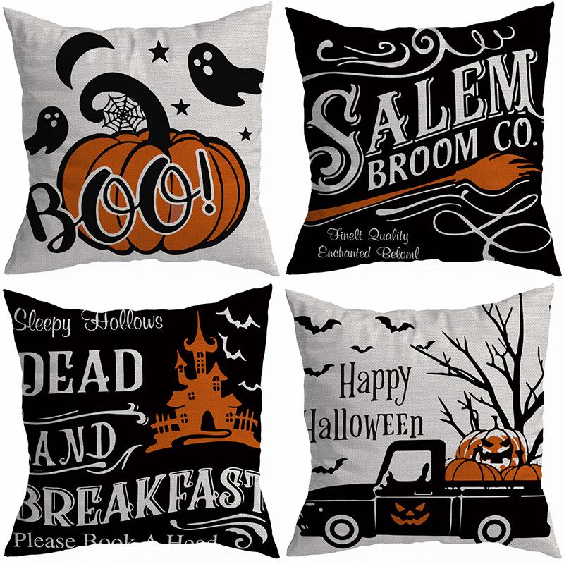 New Style 45x45cm Halloween Cushion Cover Linen Pillowcase Pumpkin Grimace Print Festival Party Decorative Pillow Covers, 1PC