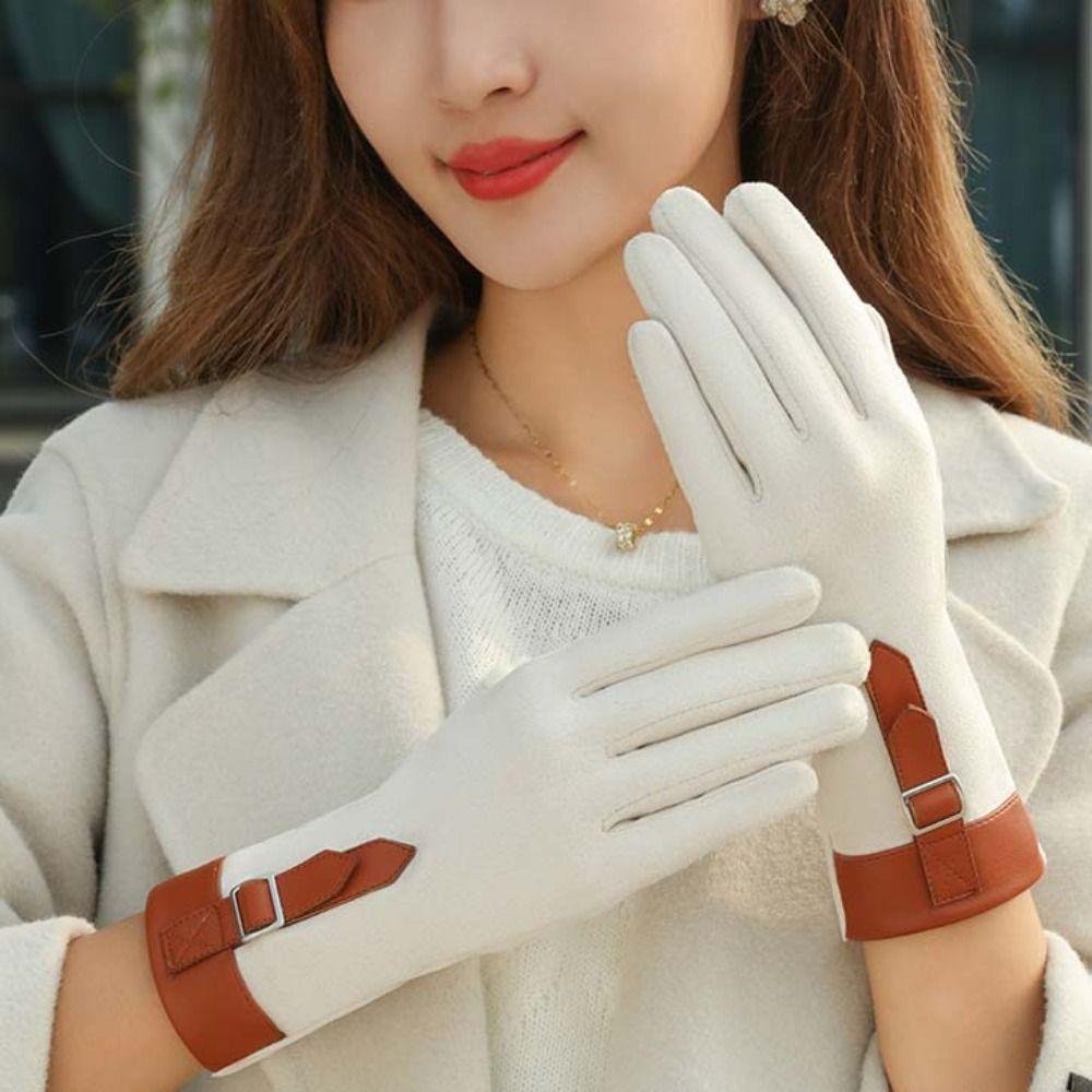Plush  Gloves Full Finger Winter Mittens Fashion Women Suede Velvet  Gloves  Sports
