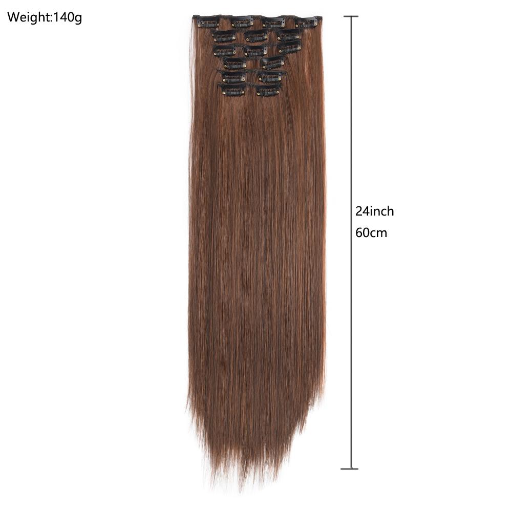 Postiche 6 pièces/ensemble Extensions de cheveux à clips pour tête entière Cheveux longs raides Couleur blond marron