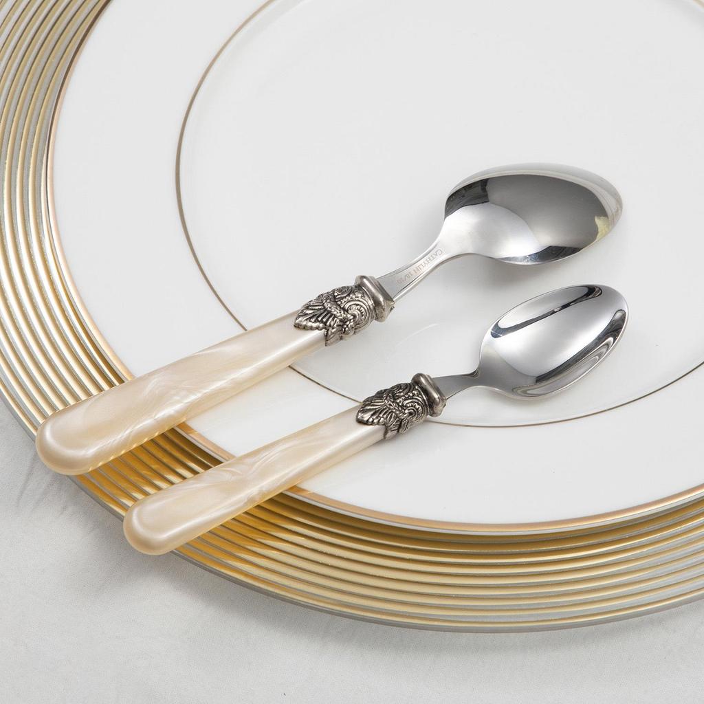 Retro High-End 304 Stainless Steel & Acrylic Cutlery Set: Knife, Fork, Spoon, Dessert Fork, Spoon