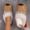 Baotou Cotton Mopping Winter New Round Head Suede Tassel Rhinestone Platform Anti-Slip Semi-Mopping