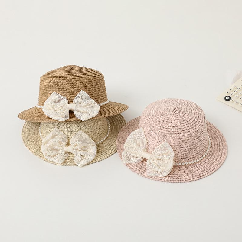 2 Stück/Set Sommer-Handgewebter Strohhut und Umhängetasche für kleine Mädchen, Kinder Baby Prinzessin Schleife Strandstroh Sonnenhut