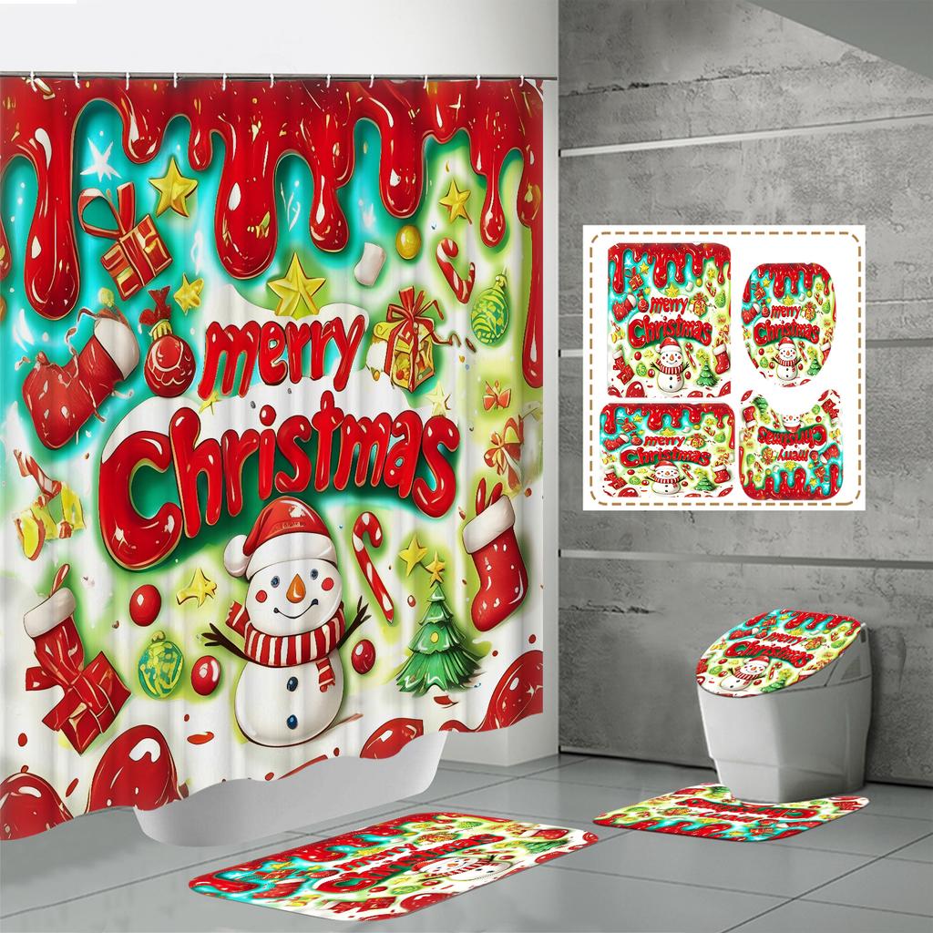 4KS Sady sprchových závěsů se sprchovým závěsem a koberci Koberec na víko toalety Podložka ve tvaru U a koupelnová podložka Koupelnová sada s 12 háčky