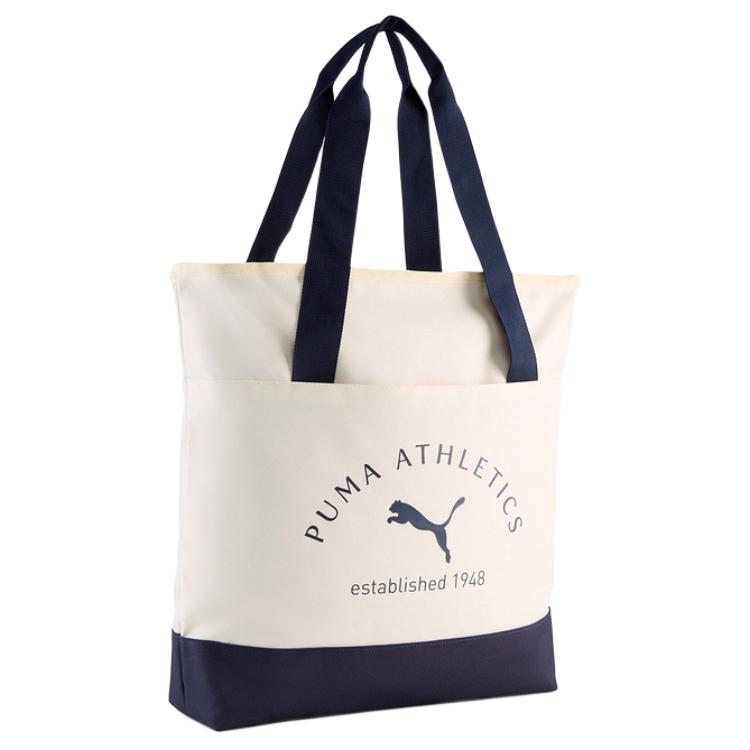 Puma Logo Letter Print Tote Bag Unisex Tote Bag Beige Navy 091735-01 Beige & Navy Blue