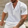 Men's Cotton And Linen Double-layer Solid Color Cuban Collar Short-sleeved Shirt Men's Fashion Simple Solid Color Shirt