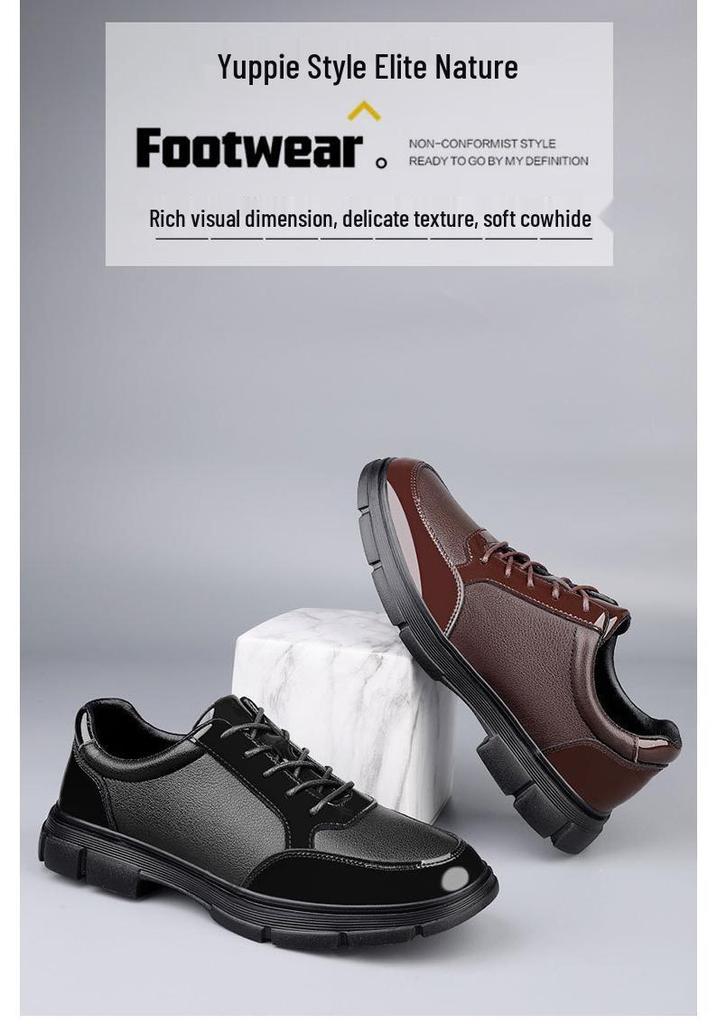 Men's Cross-Border Cowhide Lace-Up Thick Sole Formal Leather Shoes - Large Size Casual Spring/Autumn Footwear