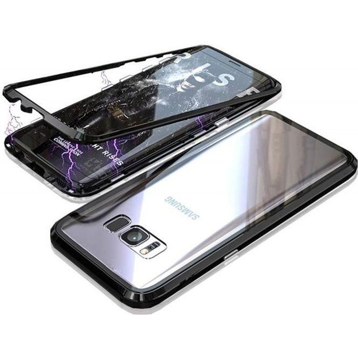 Coque de smartphone - PHONILLICO - Samsung Galaxy S8 - Magnétique - Protection complète - Métal et verre trempé