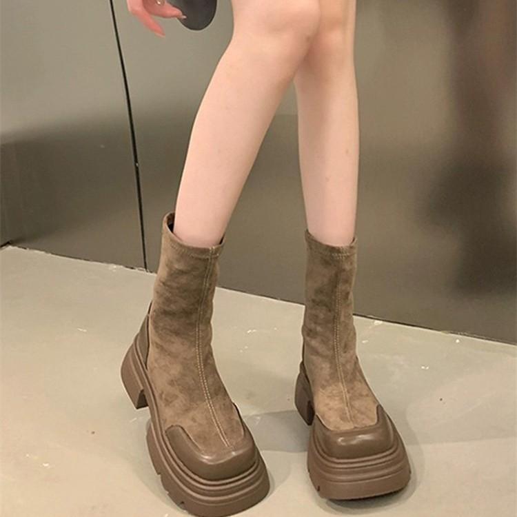 2025 новые осенние ботильоны на платформе, женские эластичные тонкие ботинки в британском стиле, ретро ботинки Мартина, жареные уличные коричневые одинарные ботинки