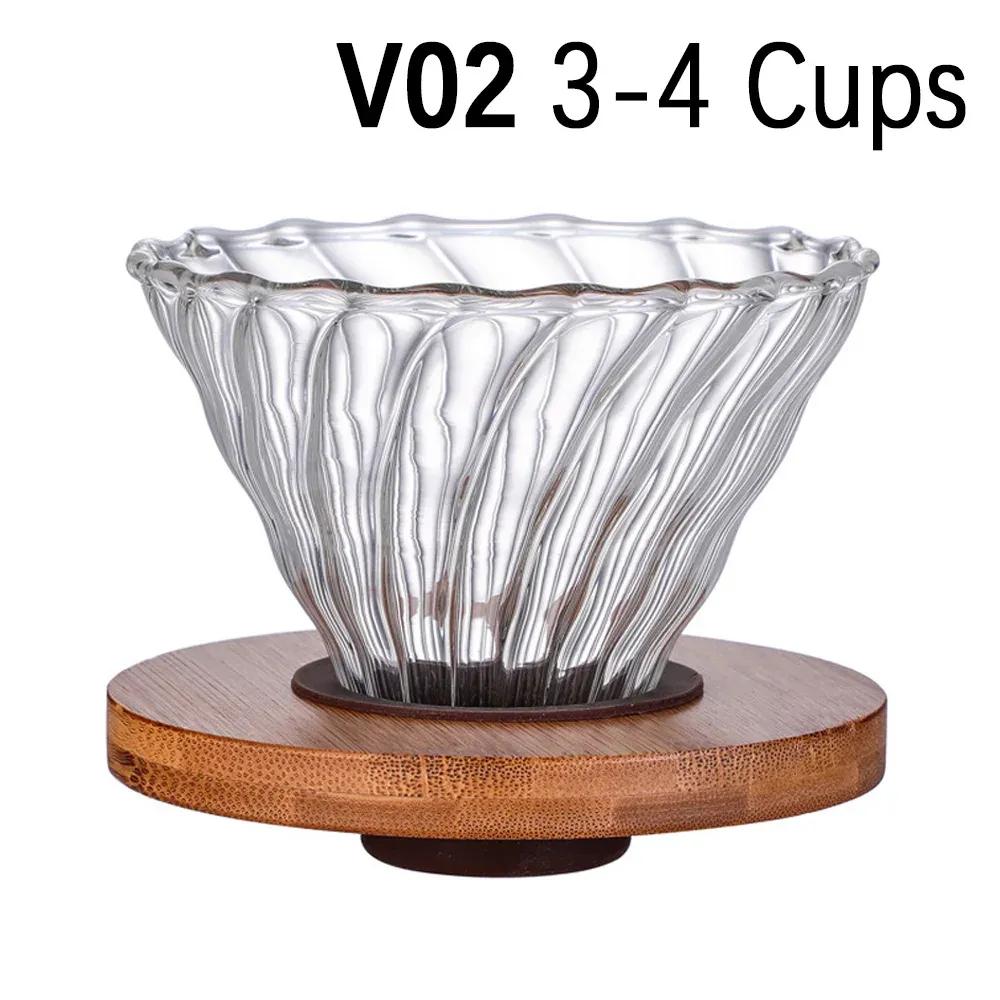 Coffee Dripper V60 Glass Funnel Drip Coffee Maker V01 V02 Filter Transparent Reusable Pour Over Brewing Cup with Wooden Holder