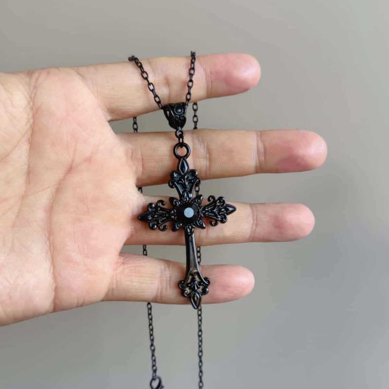 Gothic Rhinestone Cross Necklace with Original European and American Design