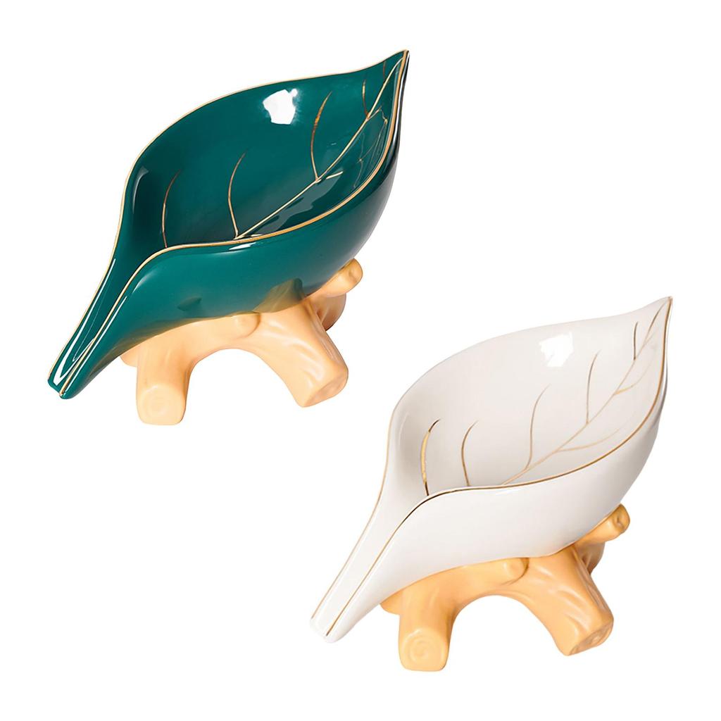 Ceramics Soap Dish with Drain Waterfall Holder for Kitchen Home Green