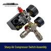 Scherpe 4-weg luchtcompressorschakelaar assemblage met drukmeter & geluiddemper 07604