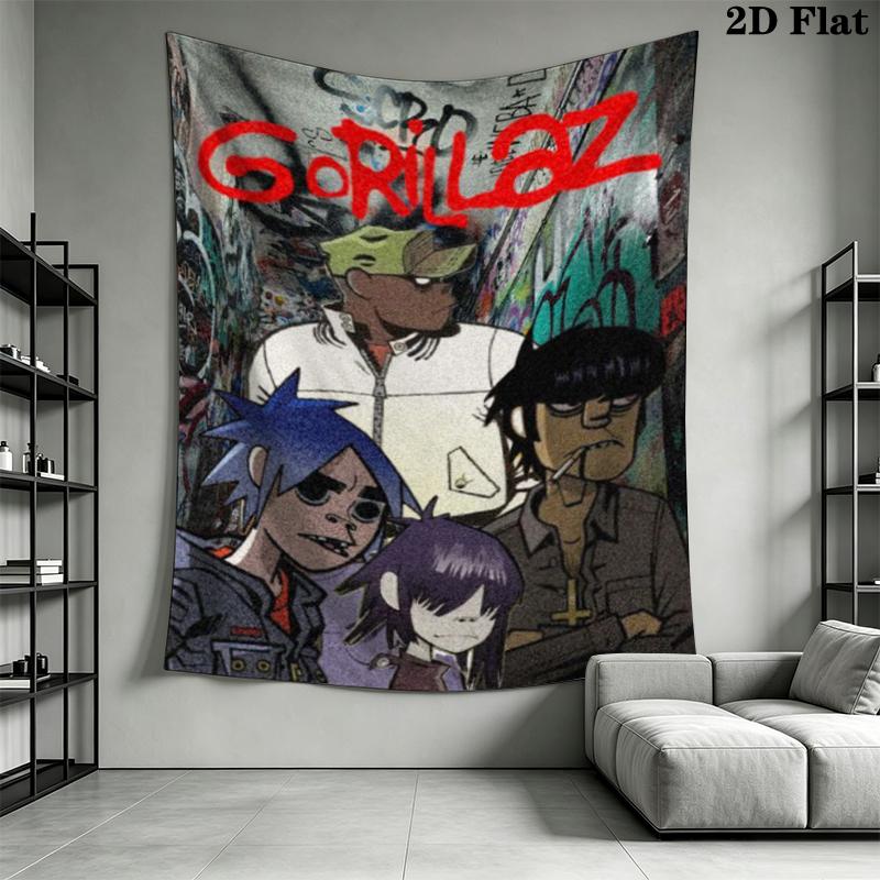 Gorillaz Wall Tapestry Aesthetic Wall Hanging Printed Fabric Blanket Decorative Tapestries for Bedroom Living Room Home Decor