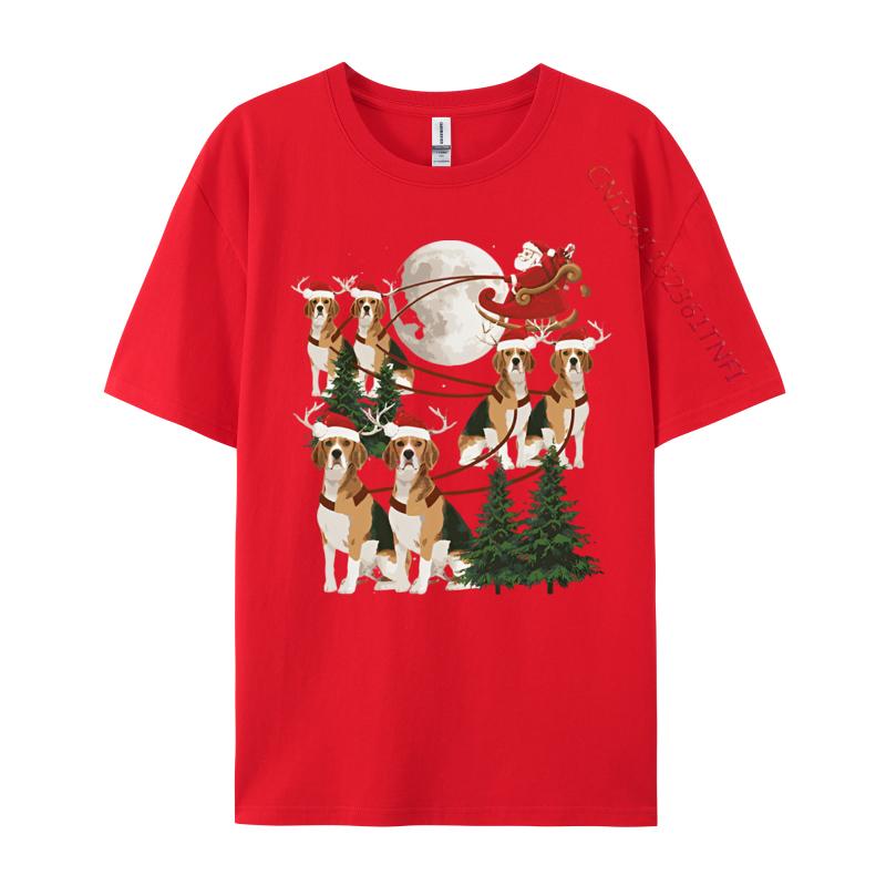 Green And White Graphic T Shirt Beagle Reindeer Christmas Dog Riding Tshirt Black Tops Shirt Fitted Cotton Student T Shirts