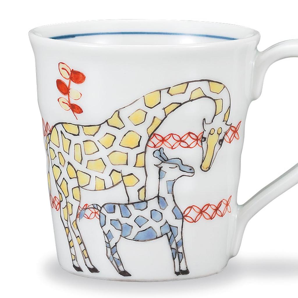 Kutani Ware Iwataya Mug, Colorful Giraffe, AP7-0821