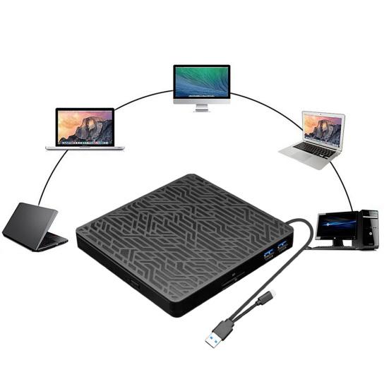 Optical Disc Burner USB 3.0 External DVD Drive 2MB CD-ROM Player Compatible with SD/TF Card DVD Player for PC Windows Laptop Desktop