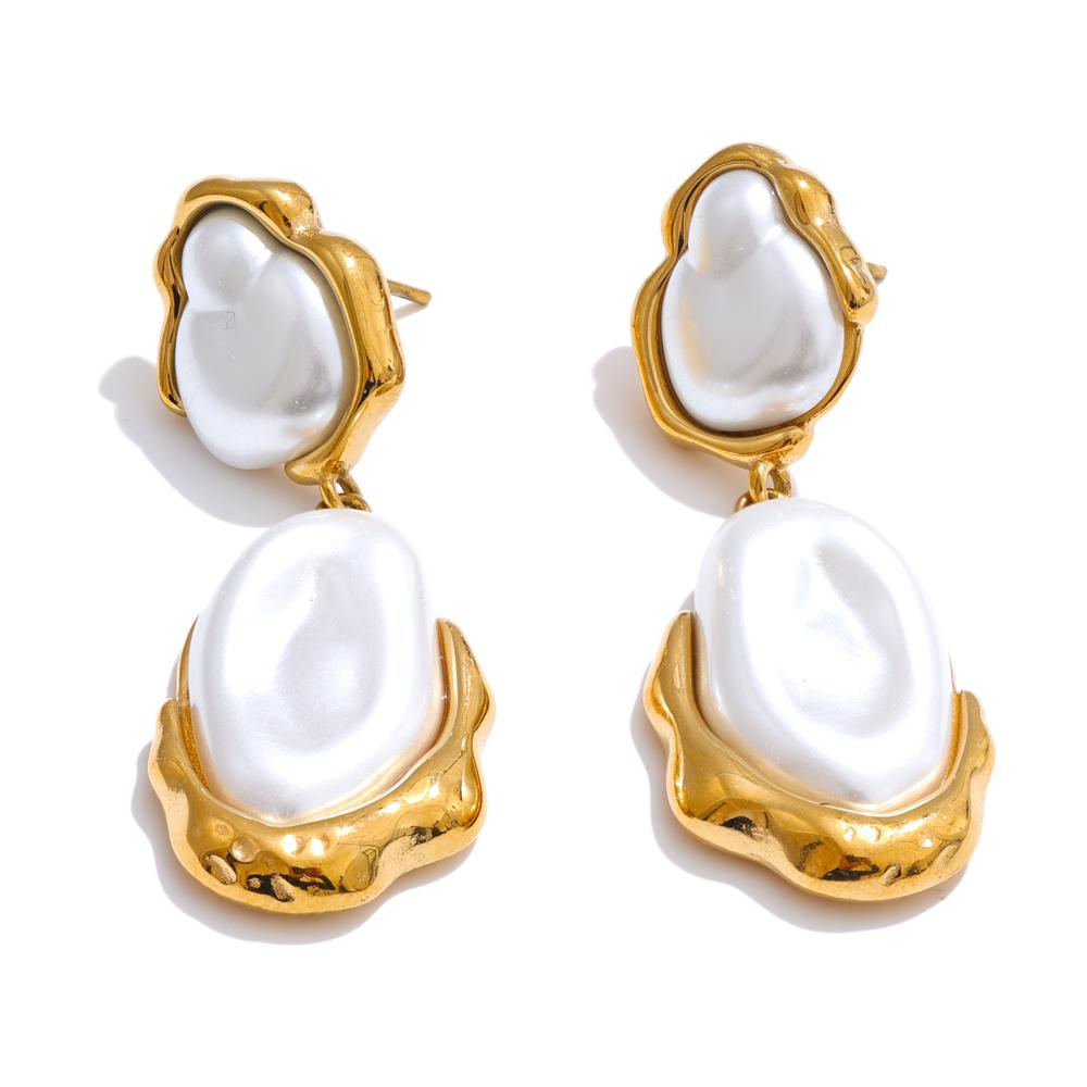 

Yhpup Fashion Baroque Simulated Pearls Drop Dangle Statement Earrings Golden Stainless Steel Fashion Daily Jewelry for Women
