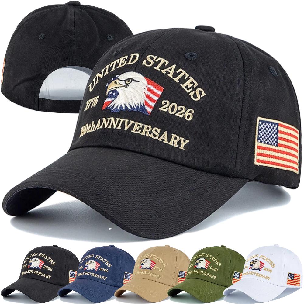 Nuovo Cappellino Unisex Anniversario 250° Americano 1776-2026 Aquila Ricamata Cappellino da Baseball Outdoor Casual Cappellino da Papà
