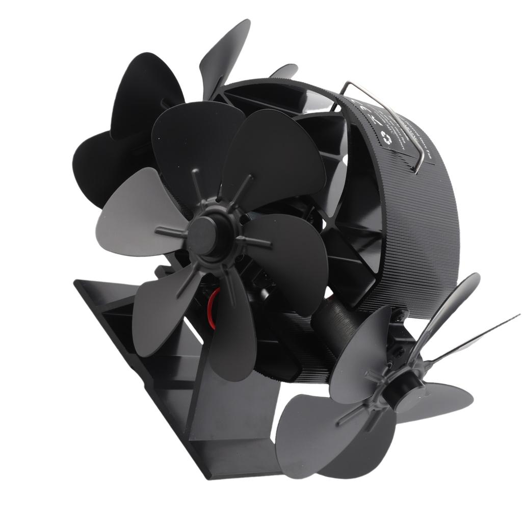 Heat Powered Stove Fan 3 Heads 18 Blade 270 Degree Blowing Fireplace Fan with Protective Cover Handle for Home Wood Burning Stov