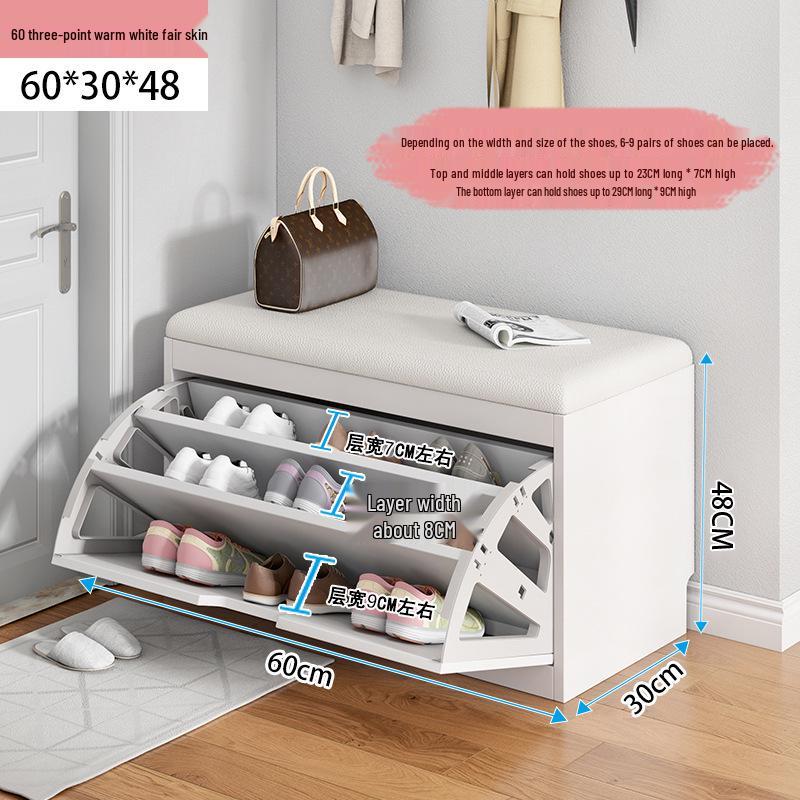 Shoe Storage Bench with Flip-Top Cabinet and Integrated Stool for Entryway