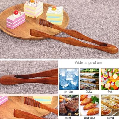 Durable Wooden Kitchen Tongs Anti-slip Handle Salad Bacon Steak Bread Clips Food Tongs Cake Clip