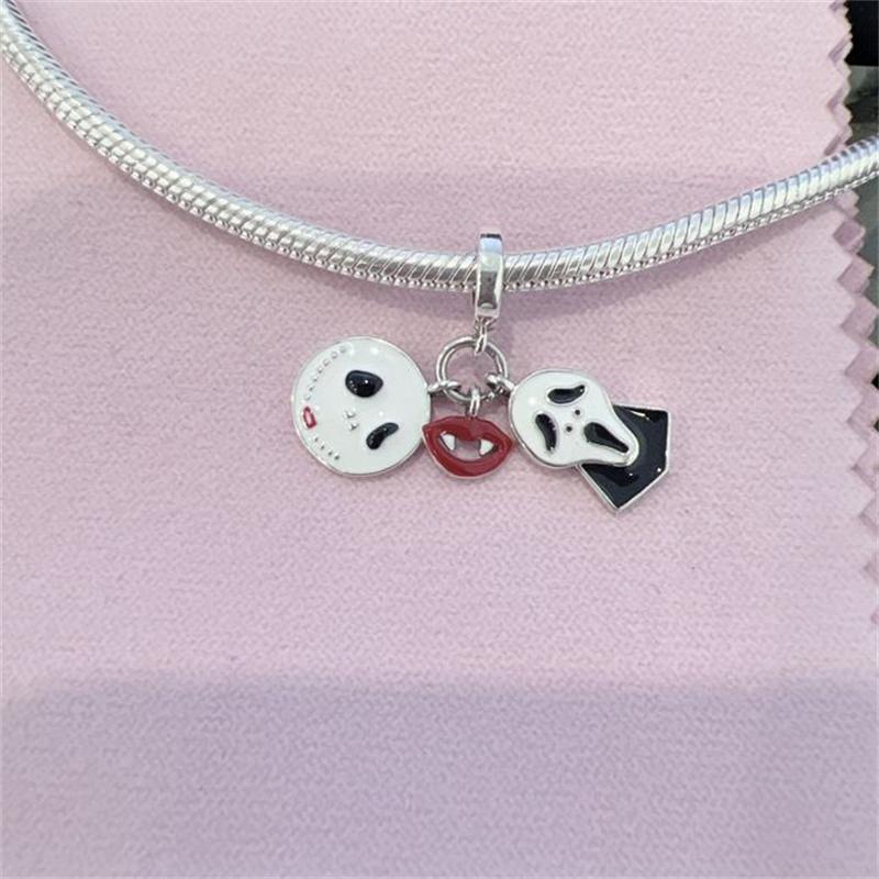 New 925 Silver Halloween Spider Web Coffee Charm Pendant DIY Bracelet Jewelry Gift for Women Fashion Accessories