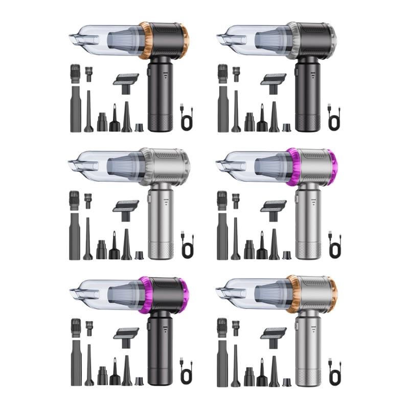 Quiet Handheld Auto Vacuum 6000mAh Battery 35 Minutes Runtime 8 Multiple Surfaces Attachments for Home Camping Cleaning