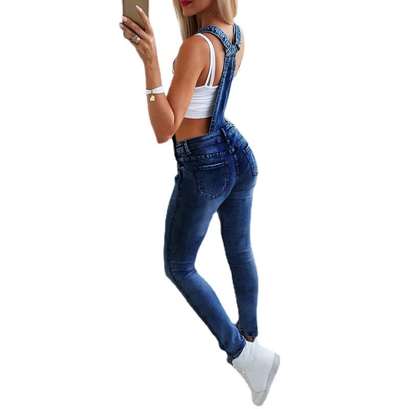 Sexy Denim-Jumpsuit mit Y-Rücken und breiten Trägern für Damen