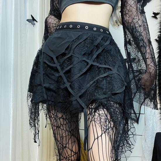 Stylish Punk All-Match Breathable Spider-Web Net Yarn Tassel Mini Skirt Party Garment Summer Skirt