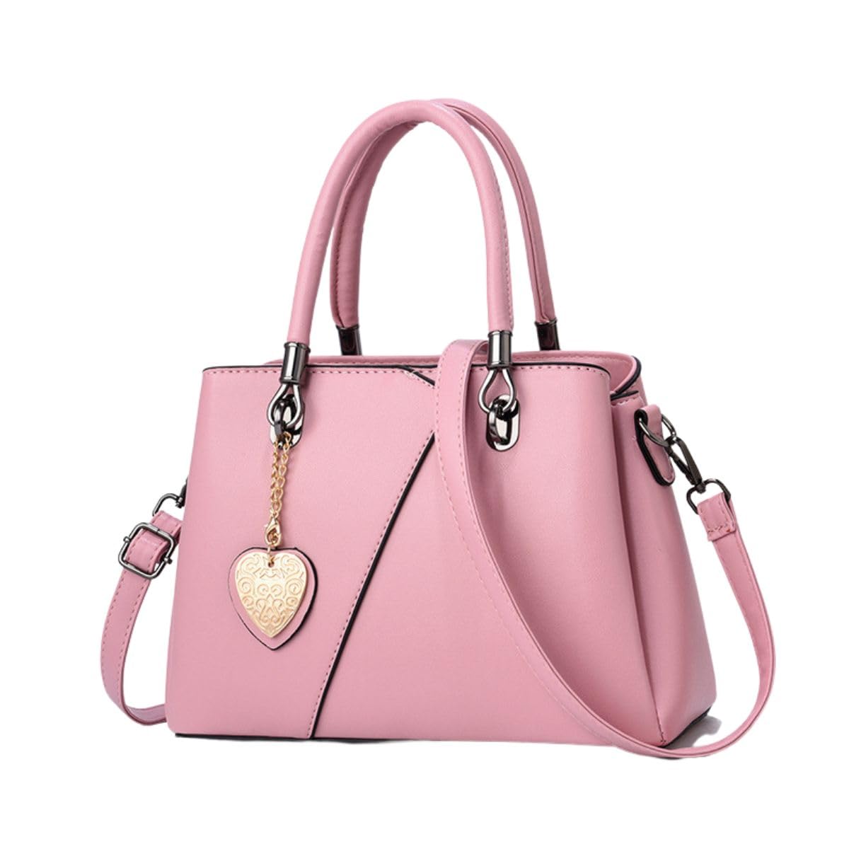 

[SHARE ITEMS] Women s Shoulder Bag, CrossbodyHandbag, 2-Way, PU Leather, Heart Two-Tone Design, High-Quality Look (Pink)