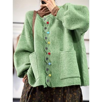 Dimanaf Winter Übergröße Herbst Damen Einfarbig Knöpfe Pullover Jacke Strickmode Mode Übergröße Lässiger Stil Lockerer Cardigan Pullover
