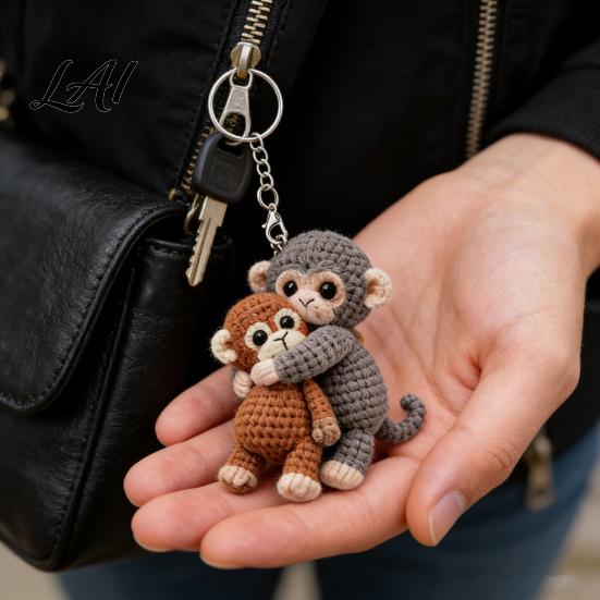 Portachiavi Scimmia Crochet Fatto a Mano Lavorato a Maglia Carino Ciondolo per Borsa per Zaino Borsa Durevole