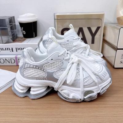 Spring and Summer New Mesh Breathable Dad Shoes Platform Heightening Fashionable Versatile Lace-up Casual Sports Shoes