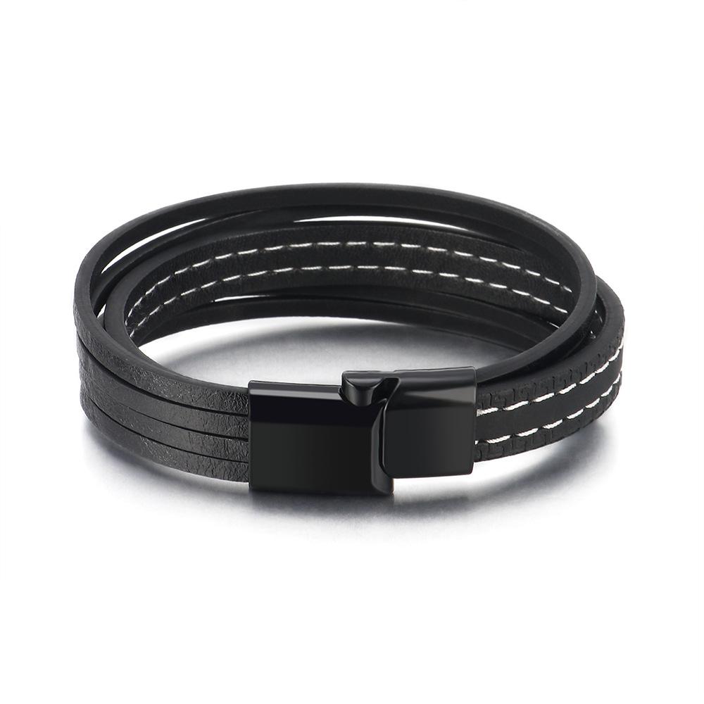 Herren Flechtlederarmband Mehrschichtig Geflochtenes Windmühlenseil Manschette Langlebiges Rindsleder Armband
