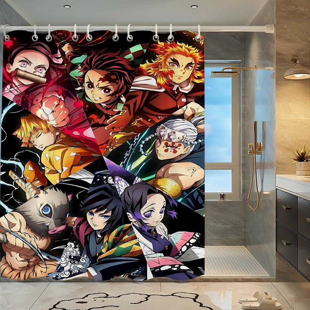 Anime Demon Slayer Shower Curtain - Water-Repellent And Leak-Resistant, Mold And Mildew Resistant For