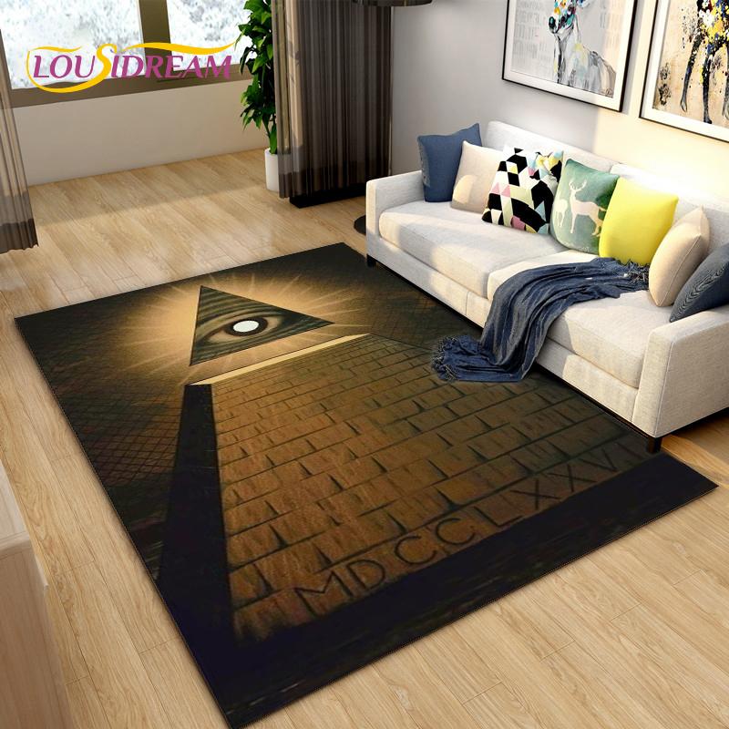 Masonic Carpet Freemason Illuminati Ring Area Rug Large,Carpet All Seeing Eye Rugs Carpets for Living Room,Fitness Pet Floor Mat