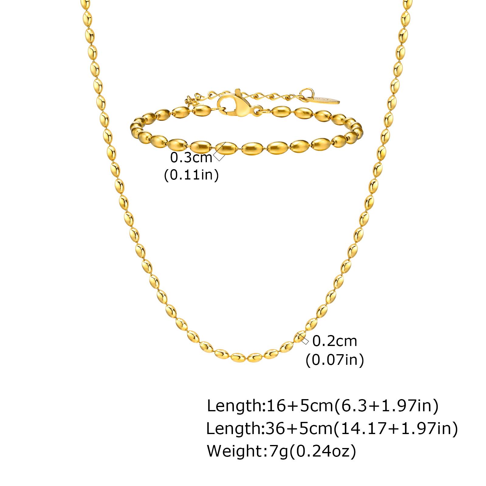 

Vnox 18K Gold Plated Luxury Classic Oval Beads Chain Necklace Bracelet Set, Trendy Stainless Steel Jewelry for Women Girl Gifts