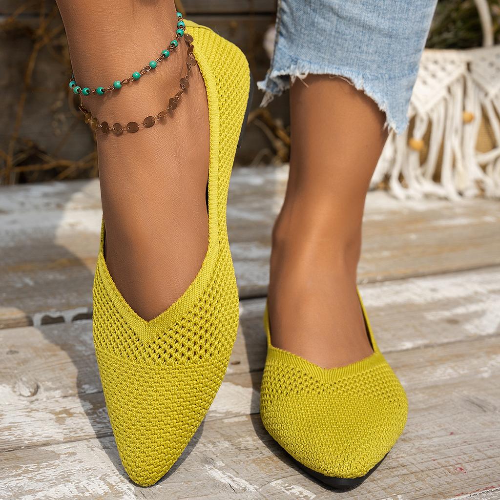 Knitted Women's Shoes with Breathable Soft Sole New Comfortable Pointed Flat Bottom Shallow Mouth, One Foot Casual Single Shoe