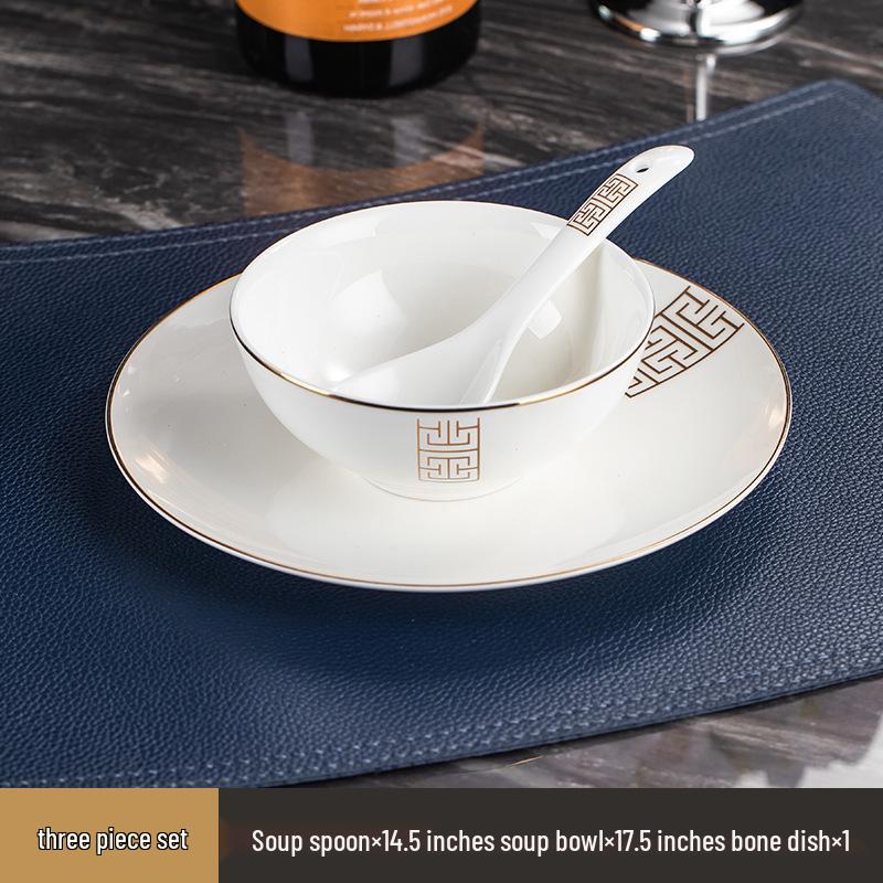 Luxury Wear-Resistant Gold Rim Bone China Dinnerware Set for Hotels and Restaurants - Includes Bowls, Plates, Spoons, Cups, and Chopsticks