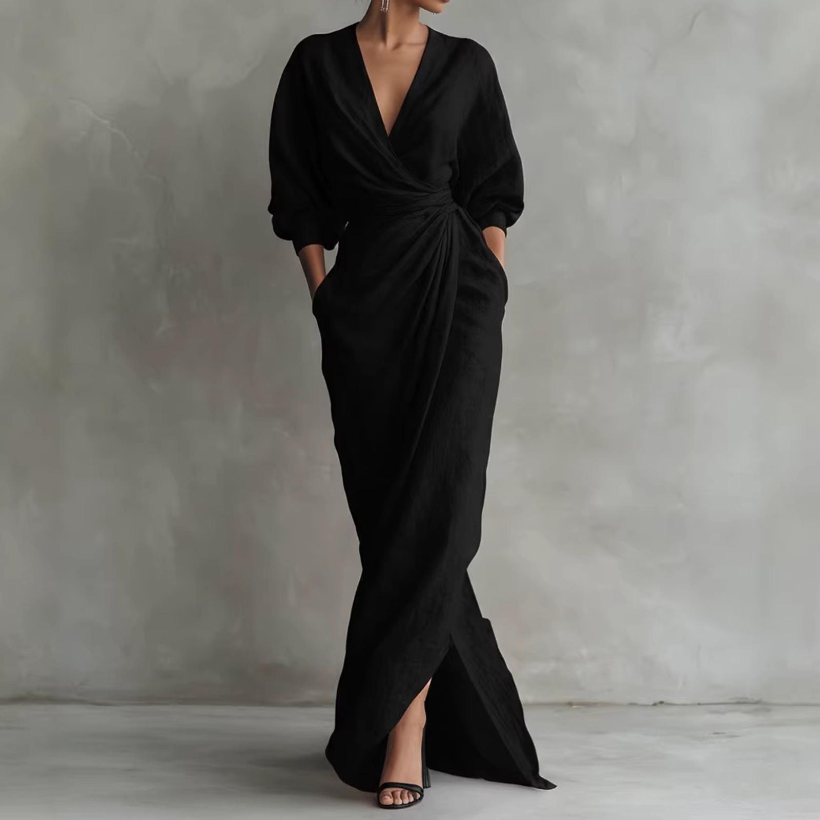 Women s V-neck fitted waist dress,  spring/summer resort dress XL