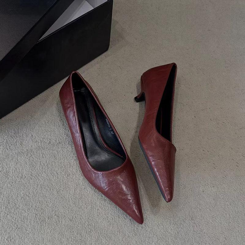Fashion Temperament Woman Pumps Pointed Toe Thin Low Heels Elegant Party Female Shoes Solid Color Fashion Soft Leather Heels for Women