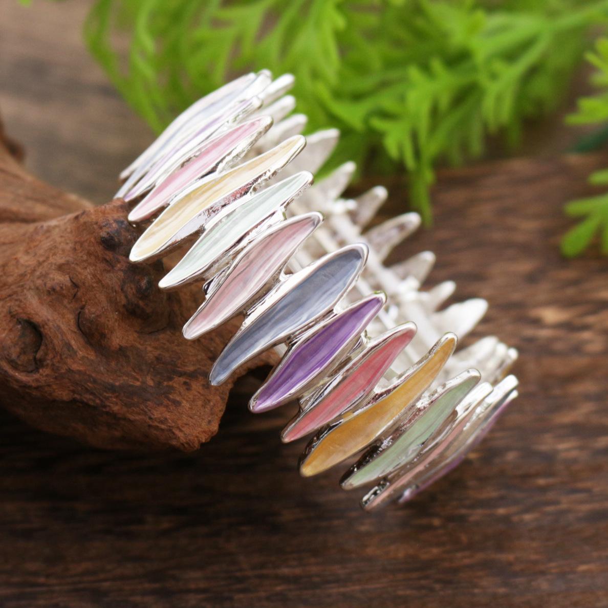 

Цветной расписной масляной краской геометрический линейный эластичный браслет, модный персонализированный женский полосатый браслет из сплава