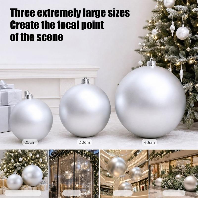 Large Matte Silver Christmas Ball Ornament Shatterproof Plastic Decorative Baubles For Christmas Tree Wreath Home Decoration