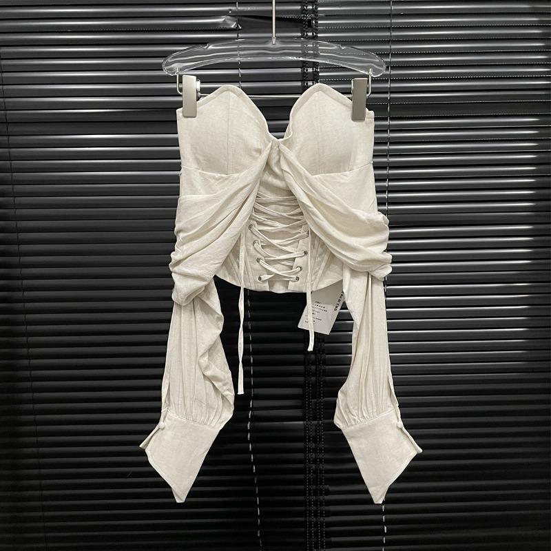 

French High-end Strappy Fishbone Tube Top for Women Autumn Retro Pure Lust Hottie Slim-fitting Top S белый