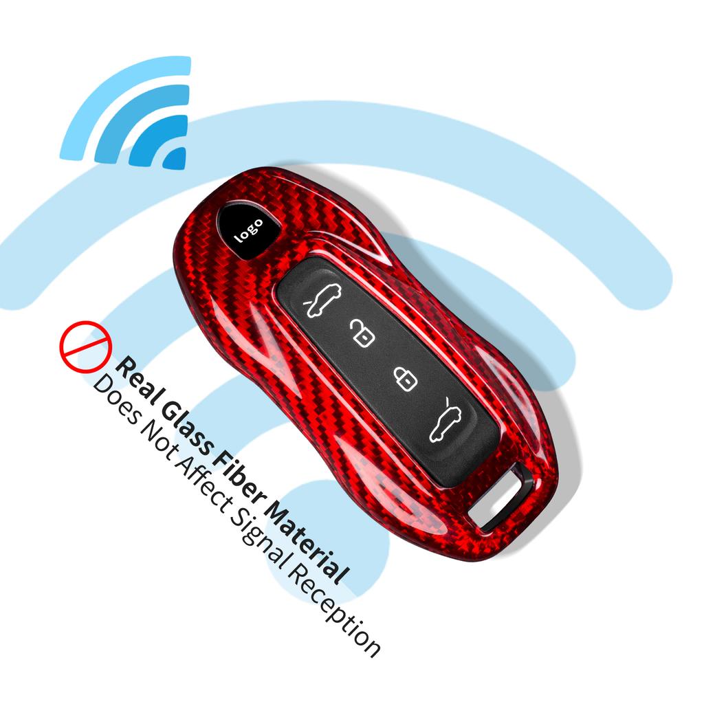 ADY4 Real Carbon Fiber Key Fob Cover with Keychain Fits Porsche Macan 4 EV Electric Model 2024 2025 Taycan 2022 Key Shell Accessories