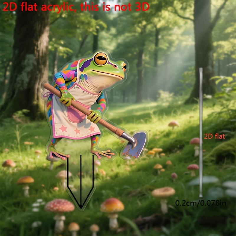 2D Flat Acrylic Working Frog Garden StakeWooden Sign, Outdoor Gardens and Potted Landscapes Signs, Suitable for wall decoration, porch, room, villa,