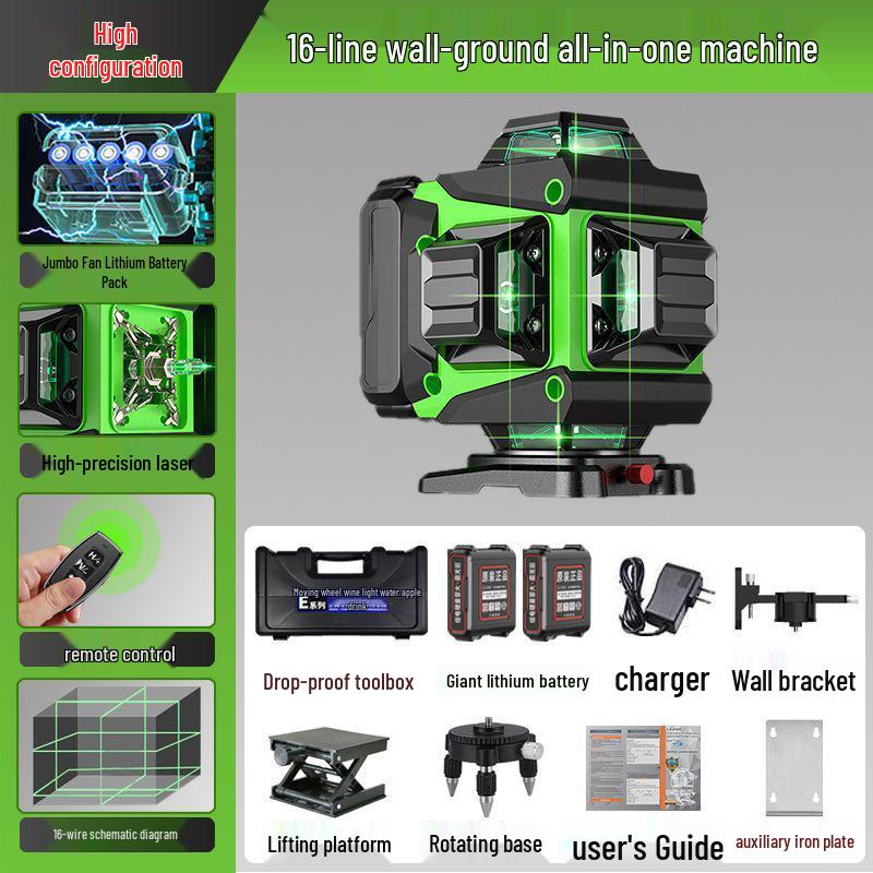 16-Line High-Precision Outdoor Green Laser Level with Strong Light and 12 Infrared Wall Stickers