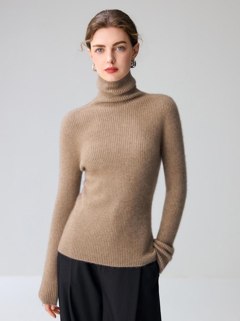 Women's High Neck Slim Fit Pure Cashmere Sweater - Warm Ribbed Knitwear for Autumn/Winter 2026 in Solid Colors